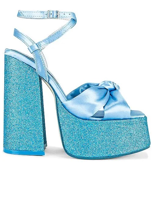 Jeffrey Campbell Sky Blue Glitter Platform Sandal With Satin Knot